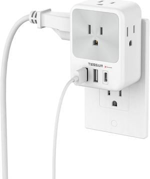 TESSAN Multi Plug Adapter Outlet Extender with 4 AC Outlets 3 USB Ports (1 USB C Port)