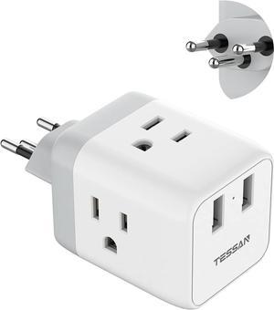 TESSAN US to Switzerland Travel Power Adaptor with 3 Outlets 2 USB Ports