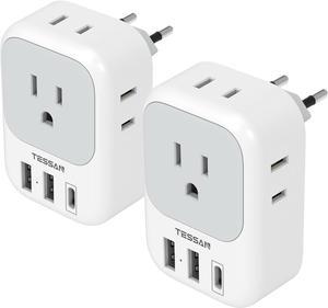 2 Pack European Travel Plug Adapter USB C, TESSAN US to Europe Plug Adapter with 4 Outlets 3 USB Charger (1 USB C Port), Type C Power Adaptor to Italy Spain France Portugal Iceland Germany