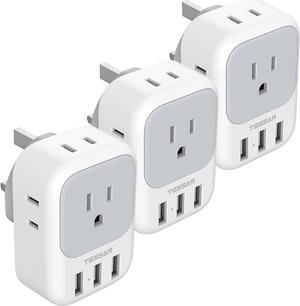 TESSAN All European UK Travel Plug Adapter Kit with 3 Outlet 3 USB Cha