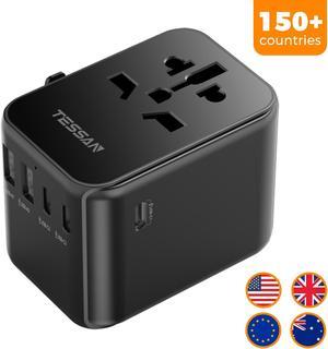International Plug Adapter 5.6A 3 USB C 2 USB A Ports, TESSAN Universal Travel Adapter,  All-in-one Travel Charger Outlet Converter for Europe UK EU AUS (Type C/G/A/I)