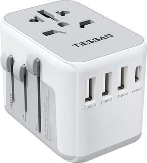 TESSAN Universal Power Adapter, International Plug Adaptor with 4 USB Ports (1 USB C), Travel Worldwide Essentials Wall Charger for US to Europe Germany France Spain Ireland Australia(Type C/G/A/I)