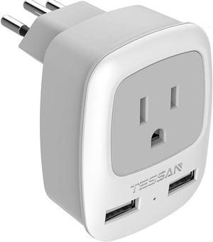 Canada to Brazil Plug Adapter, TESSAN Travel Adaptor with USB Charging Ports, Compact Power Outlet Wall Charger for USA to Brazil (Type N)