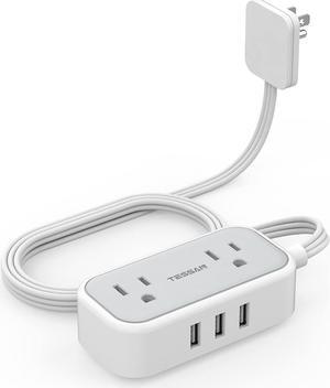 Thin Flat Plug Power bar with USB, TESSAN Small Extension Cord Indoor with 2 Outlet Extenders and 3 USB Ports, Travel Power Bar 5 Feet USB Power Strip for Home Office Cruise Ship Dorm Room Essentials