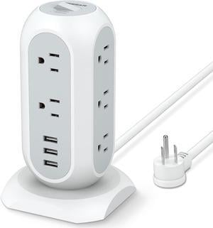 Tower Power Strip with 11 Outlets 3 USB Chargers, TESSAN Surge Protector Tower 1875W/15A, 6 Feet Extension Cord with Multiple Outlets, Flat Plug, Office Supplies, Desk Accessories, Dorm Essentials