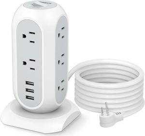 Surge Protector Power Strip 10 Ft Cord, 11 Outlets 3 USB Chargers, TESSAN Tower Power Strip with Multi Plug Outlet 1875W/15A, 1050J, Flat Plug, Office Supplies, School, Dorm Room Essentials