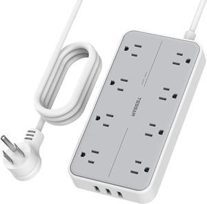 10ft Power Bar with USB Ports, TESSAN Flat Plug Extension Cord Indoor, Surge Protector Power Strip with 8 Widely Spaced Multi-Plug Outlets, Wall Mount Desktop for Home Office Dorm Room Essentials