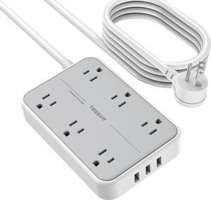 10ft Extension Cord Indoor, TESSAN Surge Protector Power Bar with USB, Flat Plug Power Strip with 6 Widely Spaced Outlets and 3 USB Port, Desktop Charging Station Wall Mount Home Dorm Room Essentials