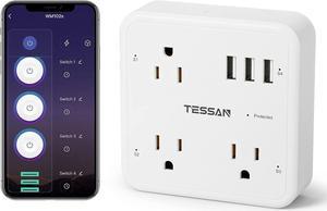 Smart Plug Outlet Extender, TESSAN Smart Home 2.4G WiFi Multi Plug Outlet Compatible with Alexa Google Home, Surge Protector Wall Outlet with 3 Plug Expander and 3 USB Ports, Dorm Room Essentials