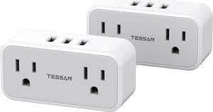 2 Pack Multi Plug Outlet Splitter, TESSAN 3 Prong Electrical Outlet Extender, 2 Multiple Outlet Plug, 3 USB Wall Plug Expander, 1875W/15A Multiplug Power Adapter for Home Office Dorm Room Essentials