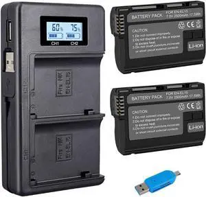 CITYORK EN-EL15 EN-EL15A Battery Charger Set for Nikon d750, d7500, d850, d800 and More (2-Pack 2500mAh Replacement Battery, Micro USB Input Charger