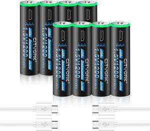 CITYORK USB 1.5V 8 Pack AAA 1200mWh Lithium Rechargeable Battery with TYPE -C Cable