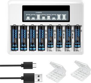 CITYORK 4 Pack 1.5 V AA 3000mWh with 4 Pack 1.5V AAA 1200mWh Rechargeable Lithium Battery with 8 Bay AA AAA Battery Charger