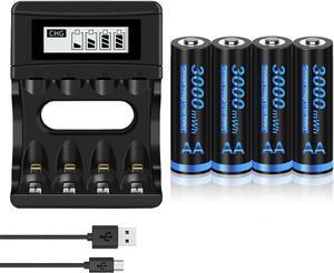 CITYORK 1.5v AA 3000mWh Lithium Rechargeable Batteries with 1.5V Fast Battery Charger