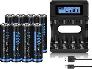 CITYORK 8 Pack 1.5V AAA 1200mWh Lithium Rechargeable Batteries with 4 Bay Battery Charger