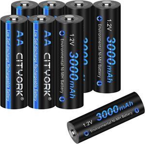 CITYORK 8 Pack 1.2V Ni-MH AA 3000mah Rechargeable Battery for Solar Lights, Remote Controller, Electric Toys