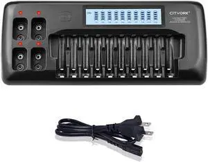 CITYORK 10+4 Bay Smart LCD Universal Battery Charger for Rechargeable AA AAA NIMH/NICD & 9V NIMH/NICD/Lion Rechargeable Batteries, Fast Charging