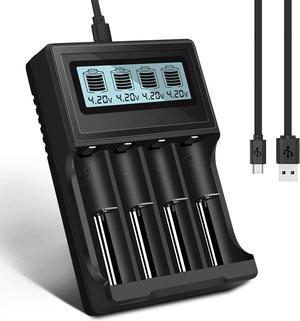 CITYORK USB Smart Battery Charger, Universal Intelligent Charger with 4 Slot LCD Display for 18650 14500 18500 16350 Li-ion Rechargeable Batteries