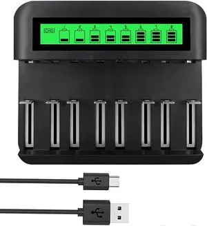 CITYORK 8 Bay Smart LCD Universal Battery Charger with Micro USB and Tpye C Charger Port, Individual Fast Charging for AA AAA C D Ni-MH Ni-CD Rechargeable Batteries,(Upgrade Charger)
