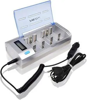 Universal AA AAA C D 9V Battery Charger, LCD Smart Individual Charger with Discharge Function Fast Charging for AA AAA C D 9V Ni-MH Ni-CD Rechargeable Batteries