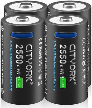 EBL CR123A Lithium Battery 4 Pack, 3V 800mAh Flashlight Replacement CR123A  Batteries with Micro USB Cable 