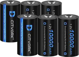 CITYORK 6 Pack 10000 Mah 1.2V Ni-MH Rechargeable D Batteries, Discharge D Size Rechargeable Batteries