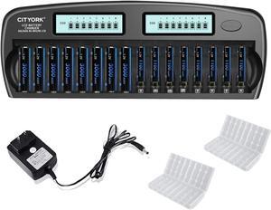 CITYORK 16 Bay LCD Smart Charger with AA AAA Rechargeable Battery, 8 Pack AA 3000mAh Rechargeable Battery with 8 Pack 1.2V Ni-MH AAA1100mAh Rechargeable Batteries
