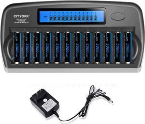 CITYORK AA Rechargeable Battery with Charger, 12 Pack AA 3000mAh Ni-MH Rechargeable Batteries 1.2V with 12 Slot AA AAA LCD Display Battery Charger