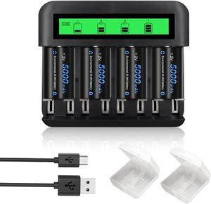 CITYORK Rechargeable C Batterie (4 Pack 5000mAh) and 8 Bay LCD Rechargeable Battery Charger for Ni-MH AA AAA C D Rechargeable Batteries