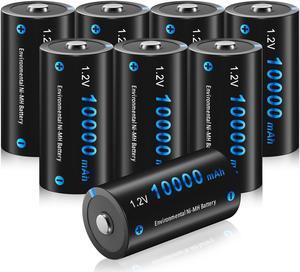 CITYORK Rechargeable 8 pack D Cells 10000mAh Batteries, 1.2V Ni-MH High Capacity High Rate D Size Battery