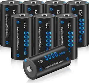 CITYORK Rechargeable C Cells 5000mAh Batteries, 1.2V Ni-MH High Capacity High Rate C Size Battery (8-Counts)