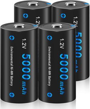 CITYORK Rechargeable C Cells 5000mAh Batteries, 1.2V Ni-MH High Capacity High Rate C Size Battery (4-Counts)