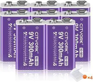 CITYORK 8 Pack 9V 6F22 Rechargeable Batteries 9 Volts Ni-MH 300mAh Low Self-discharged