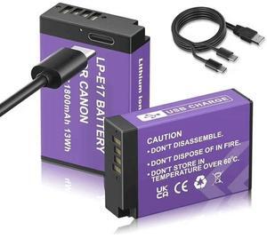 CITYORK 2 Pack 1800mAh Canon LP-E17 Battery with Type-C USB-C  for Canon EOS R50 R8 RP R10, R100,,RP Rebel SL2 SL3 T6i T6s T7i M3 M5 M6 200D 77D 750D 760D 800D 8000D KISS X8i