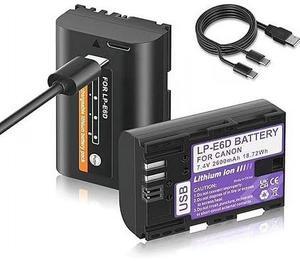 CITYORK 2 Pack LP-E6 LP-E6N Camera Battery 2600mah Bulit-in USB for Canon EOS R 6D 7D 60D 70D 80D 90D, 5D Mark II III IV, 6D Mark II, 7D Mark II, 5DS R, XC10 XC15 Camera