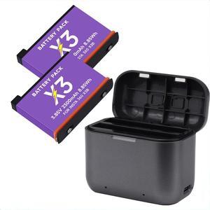 CITYORK 360 X3 Replacement Batteries (2 Packs) with 2-Slot Storage Fast Charge Hub for Insta360 ONE X3 Action Camera-2300mAh
