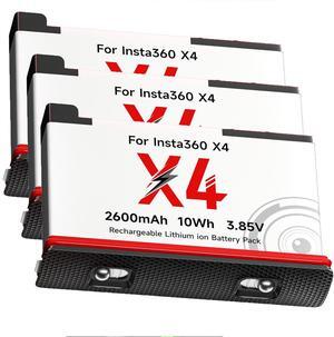 CITYORK 360 X4 Replacement Batteries (3 Packs) for Insta360 ONE X4 Action Camera-2600mAh