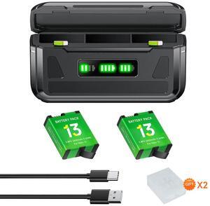 CITYORK 2 Pack Rechargeable Battery 2400mAh with 3-Slot Storage USB Charger for GoPro Hero13 Black Sport Camera