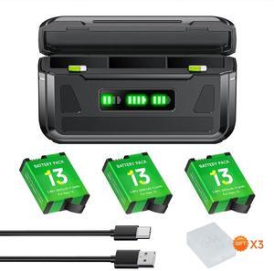 CITYORK 3 Pack Rechargeable Battery 2400mAh with 3-Slot Storage USB Charger for GoPro Hero13 Black Sport Camera