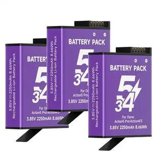 CITYORK Rechargeable DJI Osmo Action 5 Pro Batteries 3-Pack 2250mAh for DJI Osmo Action 5 Pro,Osmo Action 4 and Osmo Action 3