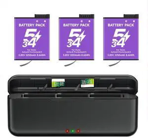 CITYORK 3-Pack Rechargeable DJI Osmo Action 5 Pro Batteries 2250mAh with 3-Channel Fast Charger Hub for DJI Osmo Action 5 Pro,Osmo Action 4 and Osmo Action 3