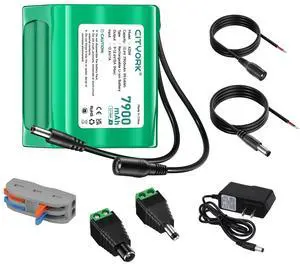 Rechargeable 12V 7900mAh Lithium Battery with Charger, Bare Leads Wire Battery Pack Compatible with 12V Devices RC Car,LED Strip,DIY,Electronic Organ,Optical Network Unit,CCTV Camera