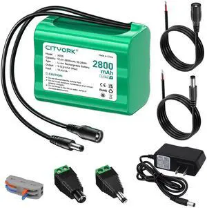Rechargeable 12V 2800mAh Lithium ion Battery Pack with Charger & DC5521 Connector Compatible with 12V Devices, RC Car, DIY Project, Bike Light, Electric Pianos, CCTV Camera, Toys, LED Light Strip