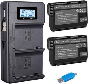 CITYORK EN-EL15 EN-EL15A Battery Charger Set for Nikon d750, d7500, d850, d800 and More (2-Pack 2500mAh Replacement Battery, Micro USB Input Charger