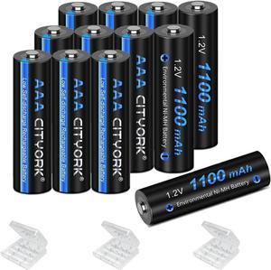 CITYORK 12 Packs 1.2V Ni-MH Premium Rechargeable AAA 1100mah Batteries for Solar Lights, Remote Controller, Electric Toys