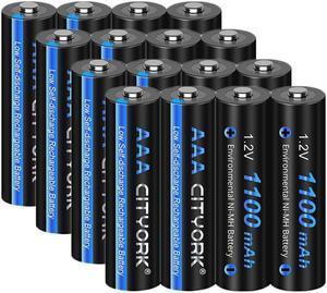 CITYORK 16 Pack 1.2V Ni-MH AAA 1100mah Rechargeable Battery for Solar Lights, Remote Controller, Electric Toys