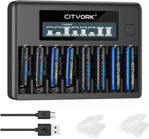 CITYORK 4 Pack AA 3000mAh and 4 Pack AAA 1100mAh 1.2V Ni-MH Rechargeable Batteries with Battery Case with 8 Bay AA AAA LCD Smart 1.2v NiMH/NiCd Charger