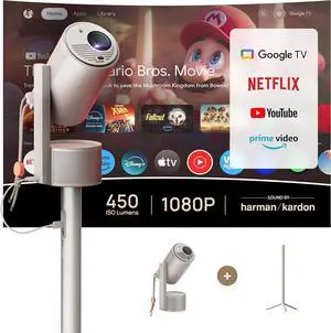 XGIMI MoGo 3 Pro Home Projector + PowerBase Stand Bundle, Home Theatre Setup, Portable for Outdoor Movies, 4k Support, Smart Mini Projector, Bluetooth/Speaker, Licensed Netflix