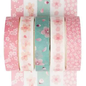5 Rolls Washi Tape Set Creative Basic Skinny Decorative Tapes for Arts, DIY Crafts, Journals, Planners, Scrapbooking, Wrapping (Sakura) 5 Rolls Washi Tape Set Creative Basic Skinny Decorative Tapes for Arts, DIY Crafts, Journals, Planners, Scrapbooking, Wrapping (Sakura)