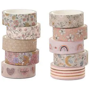 Boho Washi Tape Set 10 Rolls Cute Masking Graphic Floral Pattern Decorative Tapes for Arts, DIY Crafts, Journals, Planners, Scrapbook, Wrapping (Warm) Boho Washi Tape Set 10 Rolls Cute Masking Graphic Floral Pattern Decorative Tapes for Arts, DIY Crafts, Journals, Planners, Scrapbook, Wrapping (Warm)